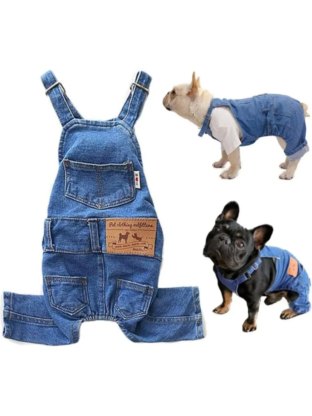 Stylish Dog Overalls for Small Dogs | Denim Outfit for French Bulldog & Pug